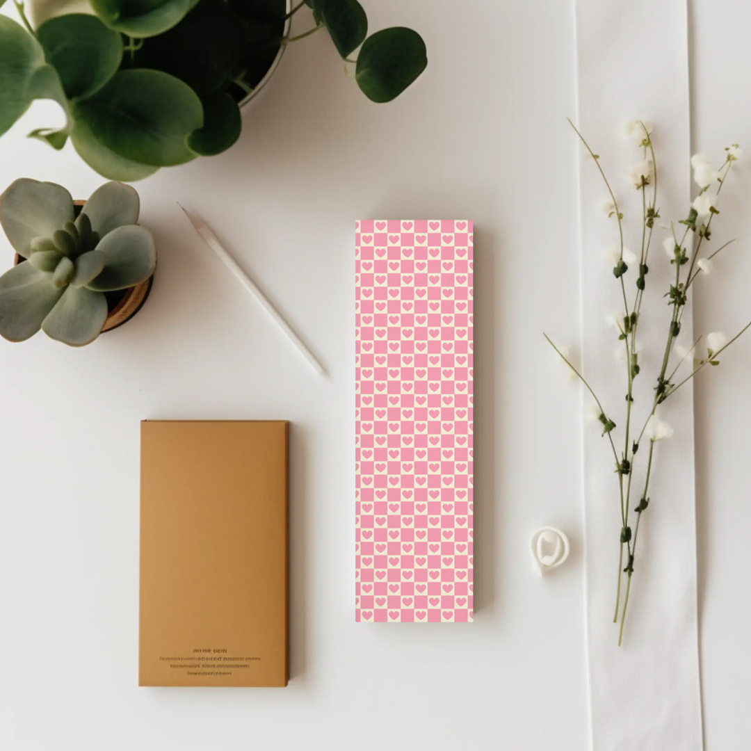 Pink heart checked bookmark