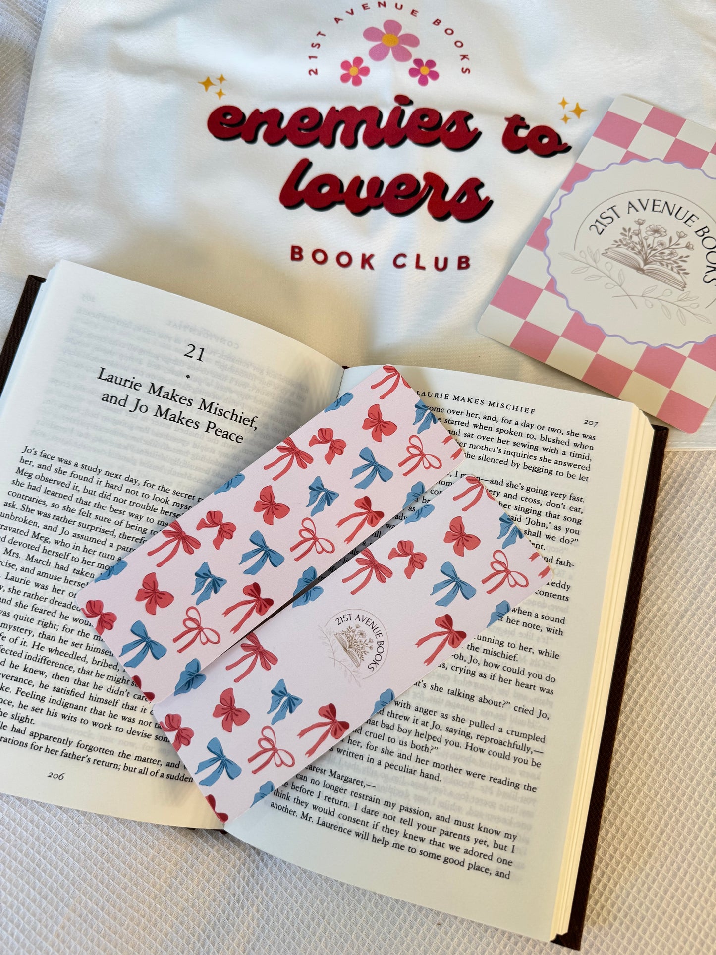 Pink + Blue bow bookmark