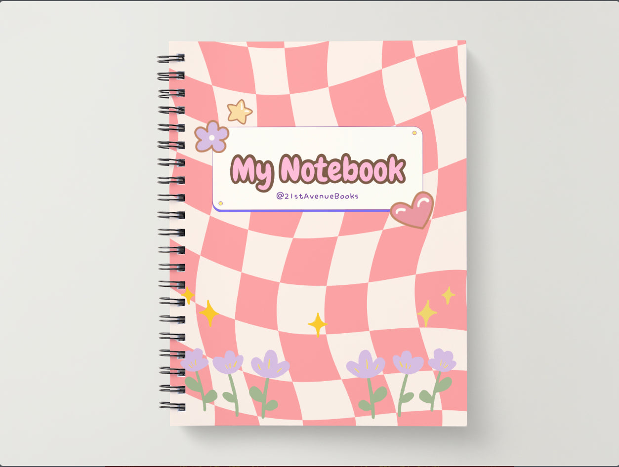 Retro pink checked notebook